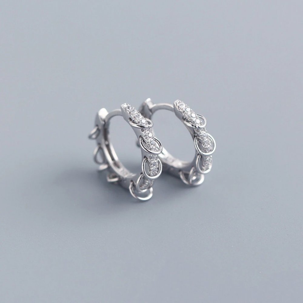 *NEW 925 Sterling Silver Diamond Hoop Earrings D1 - Picture 5 of 7